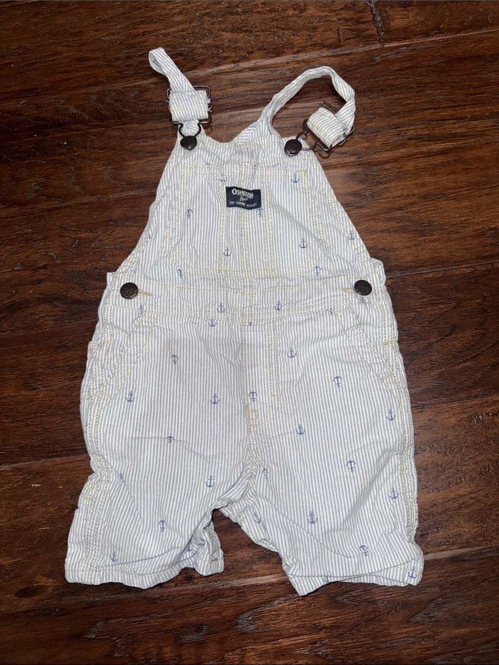 OshKosh B'gosh White and Blue Striped Anchor Print Overalls
